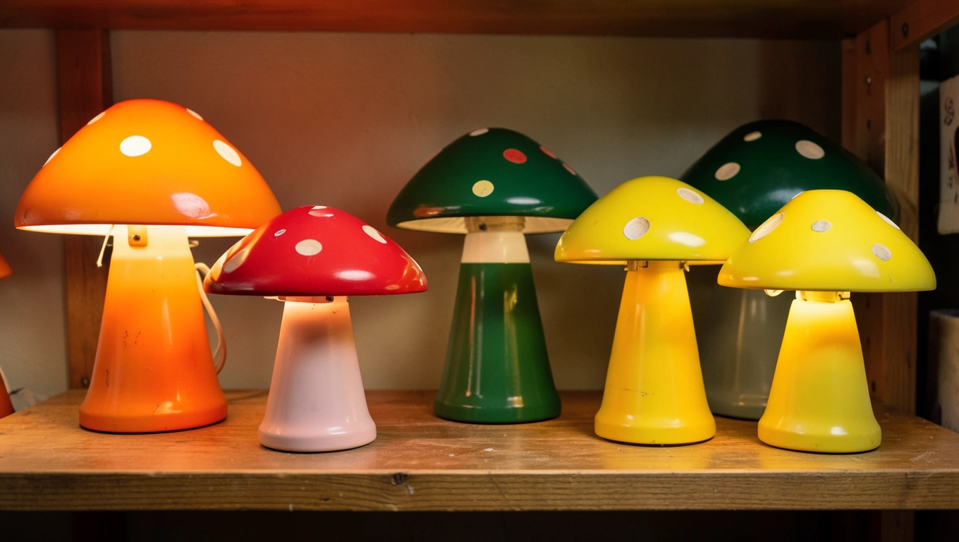Collection de lampes champignon colorées