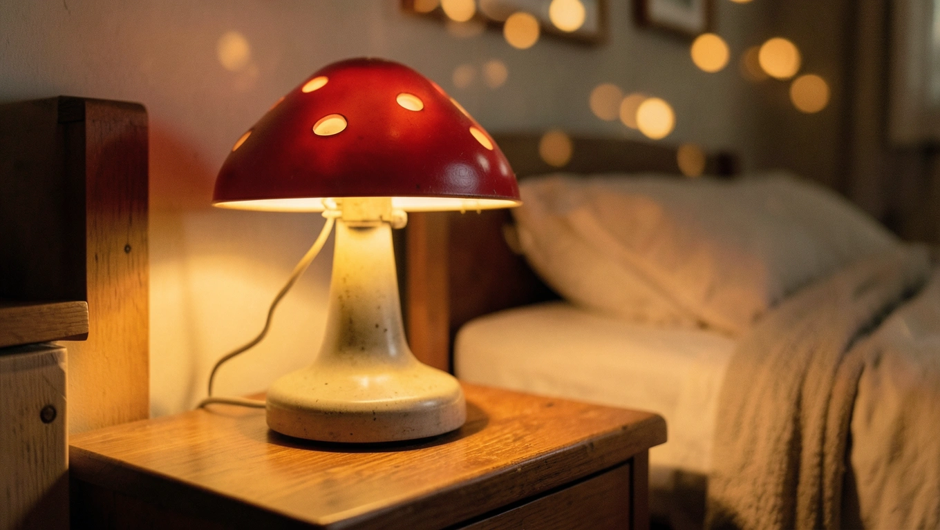 Lampe champignon vintage sur table de nuit